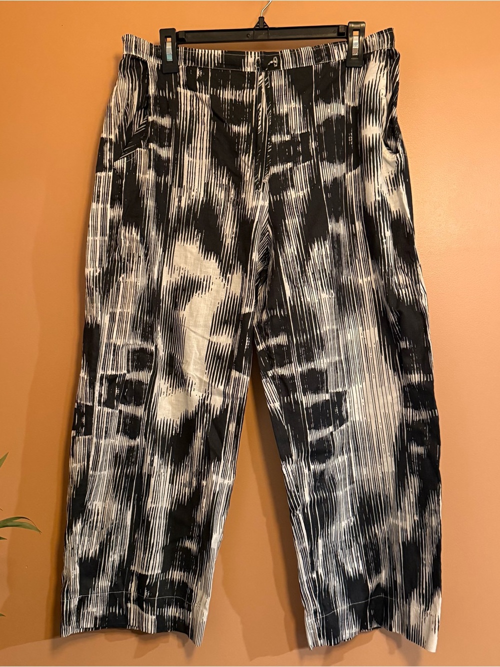 Bryn Walker Women M Abstract Linen Wide Leg Pants Lagenlook Artsy Coastal Resort